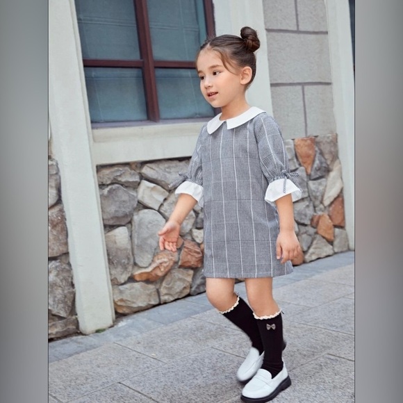 SHEIN Other - Shein kids, girls size 6Y black‎ plaid, flounce sleeve, collared dress.